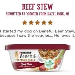 Purina Beneful Prepared Meals Beef Stew With Peas, Carrots, Rice & Barley Wet Dog Food 15 Purina Beneful Prepared Meals Beef Stew With Peas, Carrots, Rice & Barley Wet Dog Food -Pet Wellness 100166 PT6. AC SS1800 V1700156543