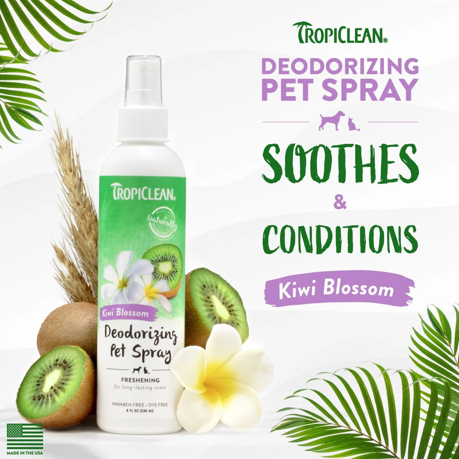 TropiClean Kiwi Blossom Deodorizing Dog & Cat Spray 2 TropiClean Kiwi Blossom Deodorizing Dog & Cat Spray - Image 2