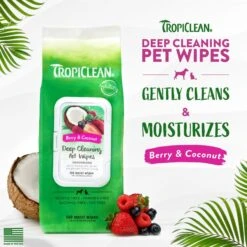 TropiClean Deep Cleaning Berry & Coconut Deodorizing Dog Wipes -Pet Wellness 101315 PT2. AC SS1800 V1683063959