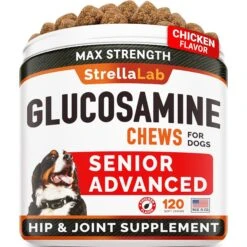 StrellaLab Senior Advanced Glucosamine Omega-3 Chicken Flavored Soft Chew Hip & Joint Supplement For Dogs, 120-count
