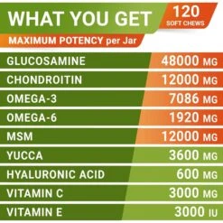 StrellaLab Senior Advanced Glucosamine Omega-3 Chicken Flavored Soft Chew Hip & Joint Supplement For Dogs, 120-count -Pet Wellness 1017910 PT5. AC SS1800 V1699634268