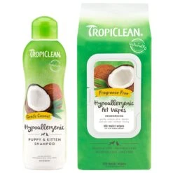 TropiClean Hypo-Allergenic Gentle Coconut Puppy & Kitten Shampoo & TropiClean Hypo Allergenic Deodorizing Dogs Wipes