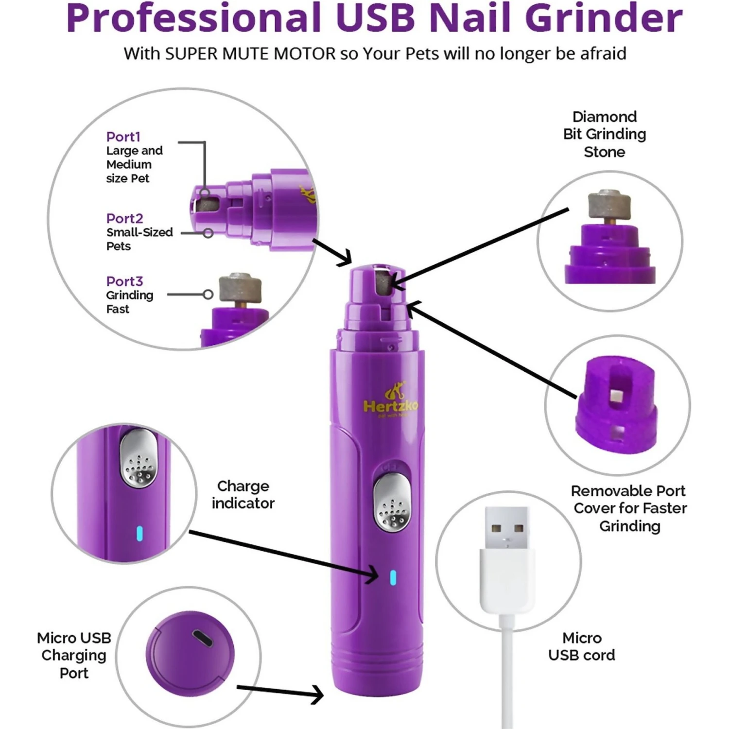 Hertzko Electronic Dog & Cat Nail Grinder With USB Charger 2 Hertzko Electronic Dog & Cat Nail Grinder With USB Charger - Image 2