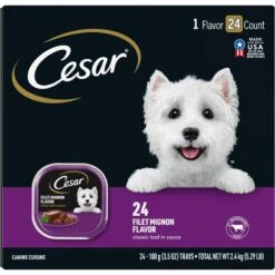 Cesar Classics Filet Mignon Flavor In Meaty Juices Dog Food Trays, 3.5-oz, Case Of 24