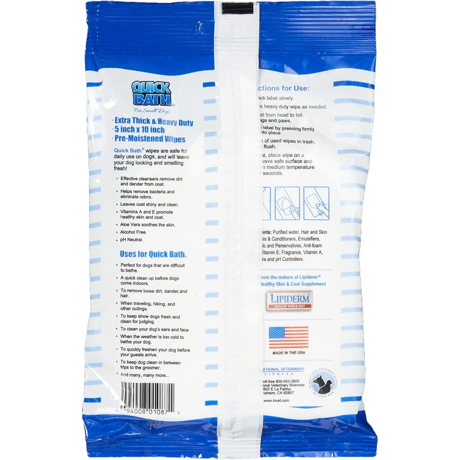 International Veterinary Sciences Quick Bath Small Breed Dog Wipes, 10 Count 2 International Veterinary Sciences Quick Bath Small Breed Dog Wipes, 10 Count - Image 2