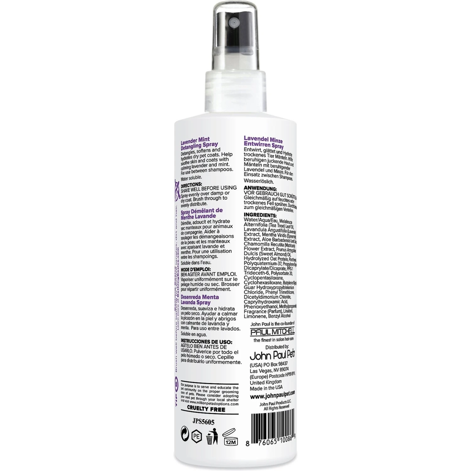 John Paul Pet Lavender Mint Dog & Cat Detangling Spray 2 John Paul Pet Lavender Mint Dog & Cat Detangling Spray - Image 2