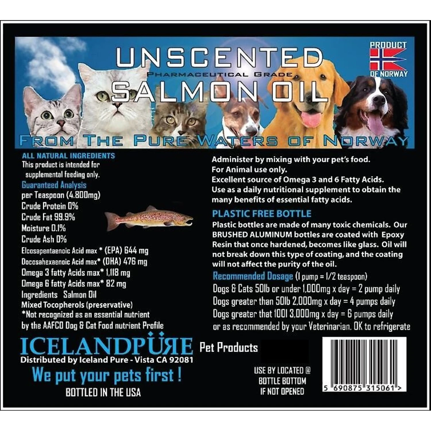 Iceland Pure Pet Products Unscented Pharmaceutical Grade Salmon Oil Liquid Dog & Cat Supplement 2 Iceland Pure Pet Products Unscented Pharmaceutical Grade Salmon Oil Liquid Dog & Cat Supplement - Image 2