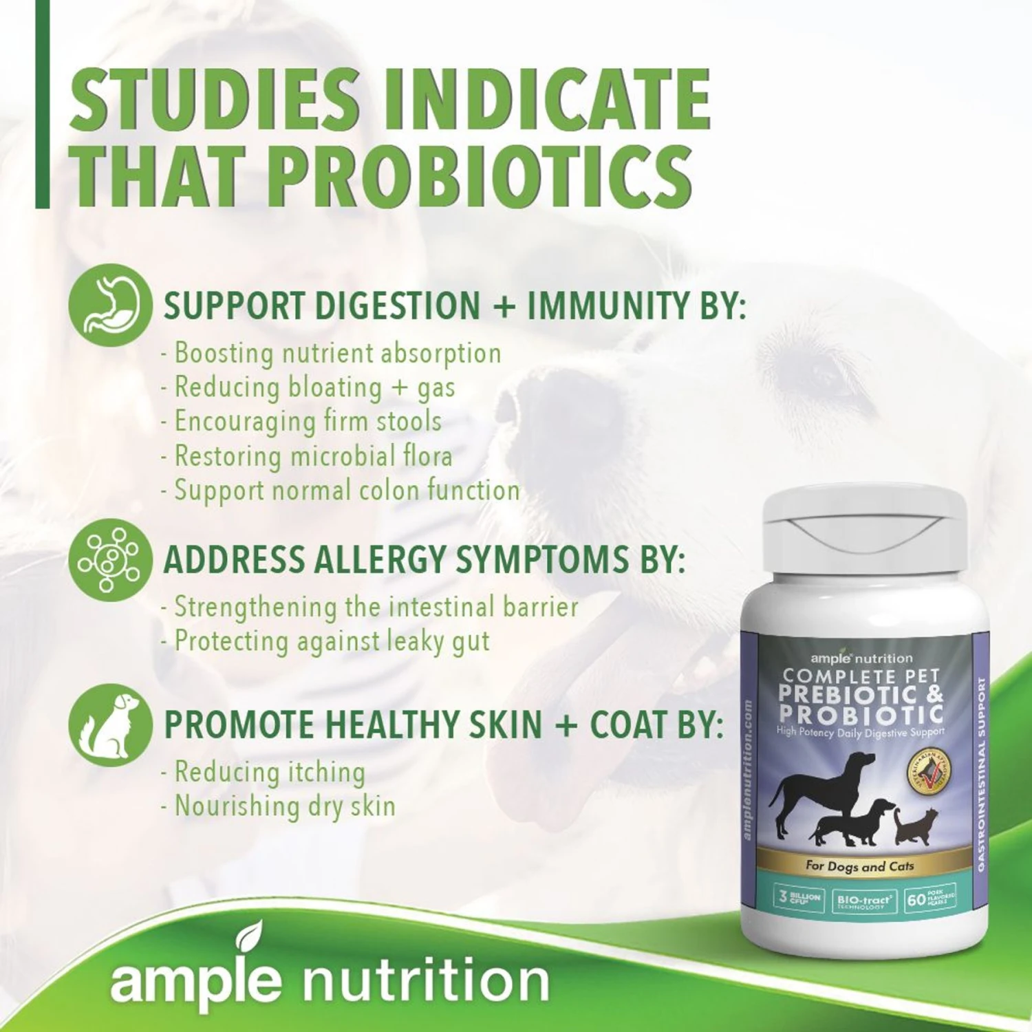 Ample Nutrition Complete Pet Prebiotic & Probiotic Cat & Dog Supplement, 60 Count 3 Ample Nutrition Complete Pet Prebiotic & Probiotic Cat & Dog Supplement, 60 Count - Image 3