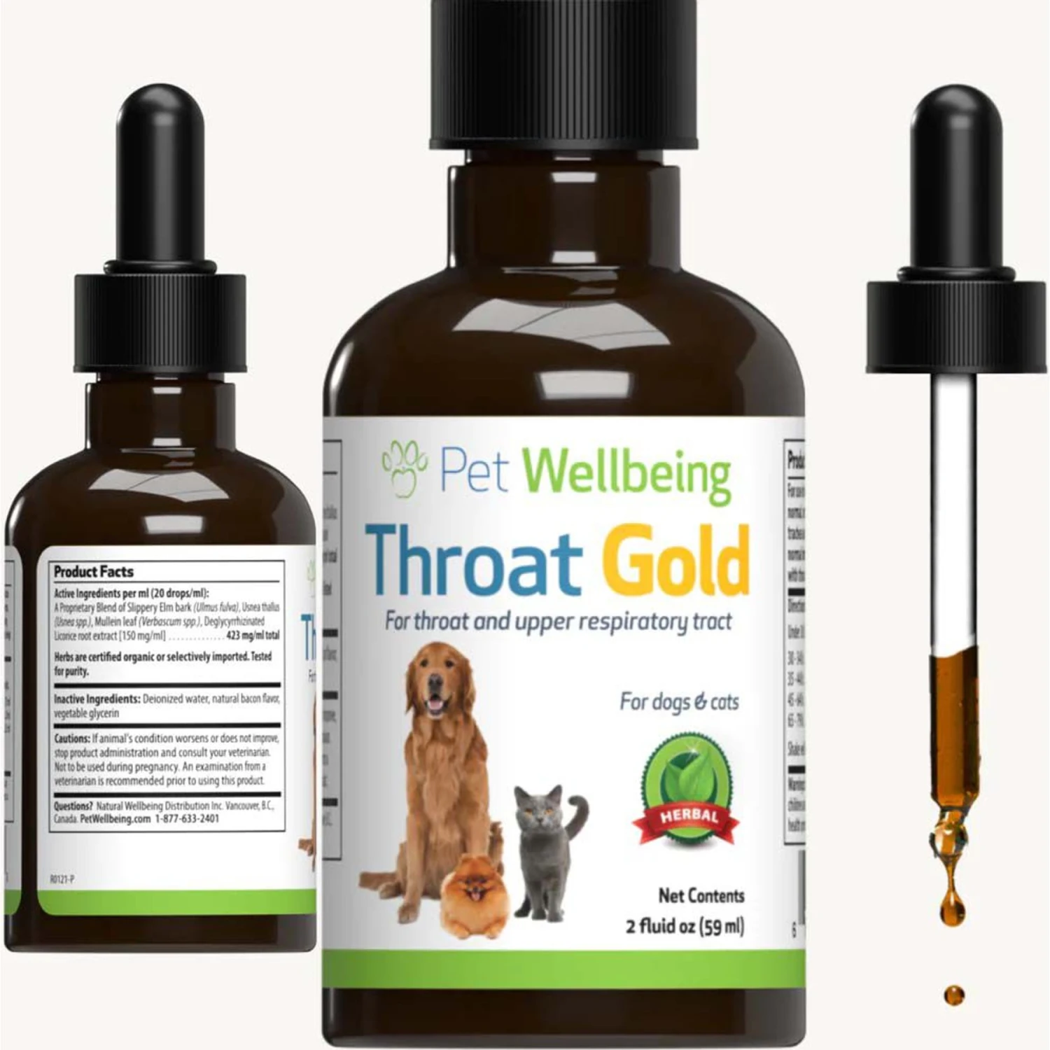 Pet Wellbeing Throat Gold Bacon Flavored Liquid Respiratory Supplement For Dogs & Cats 2 Pet Wellbeing Throat Gold Bacon Flavored Liquid Respiratory Supplement For Dogs & Cats - Image 2