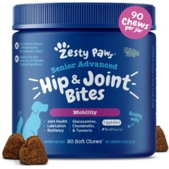 Zesty Paws Advanced Mobility Bites Chicken Flavored Soft Chews Glucosamine Hip & Joint Supplement For Senior Dogs