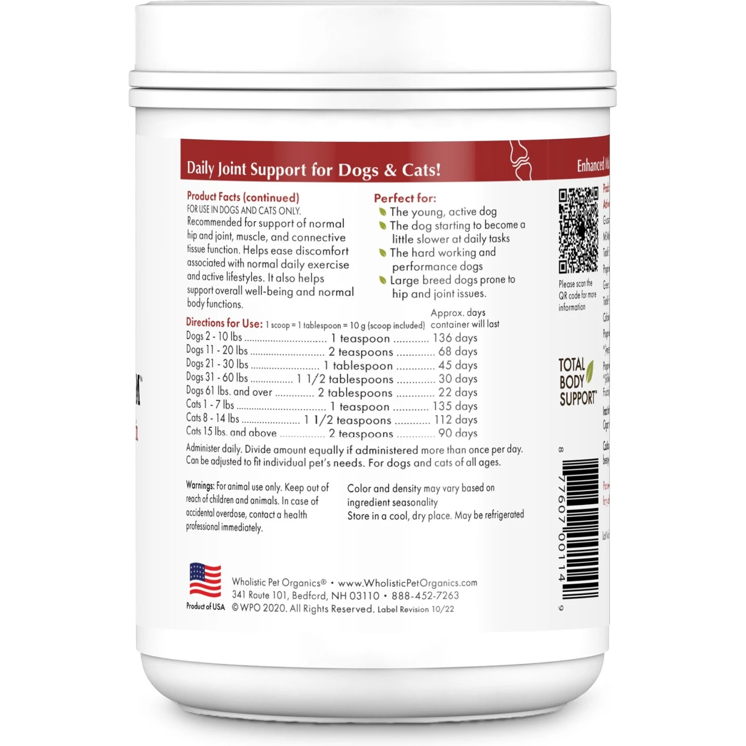 Wholistic Pet Organics Joint Mobility GLM Enhanced Multivitamin With Joint Support For Dogs & Cats Supplement 2 Wholistic Pet Organics Joint Mobility GLM Enhanced Multivitamin With Joint Support For Dogs & Cats Supplement - Image 2