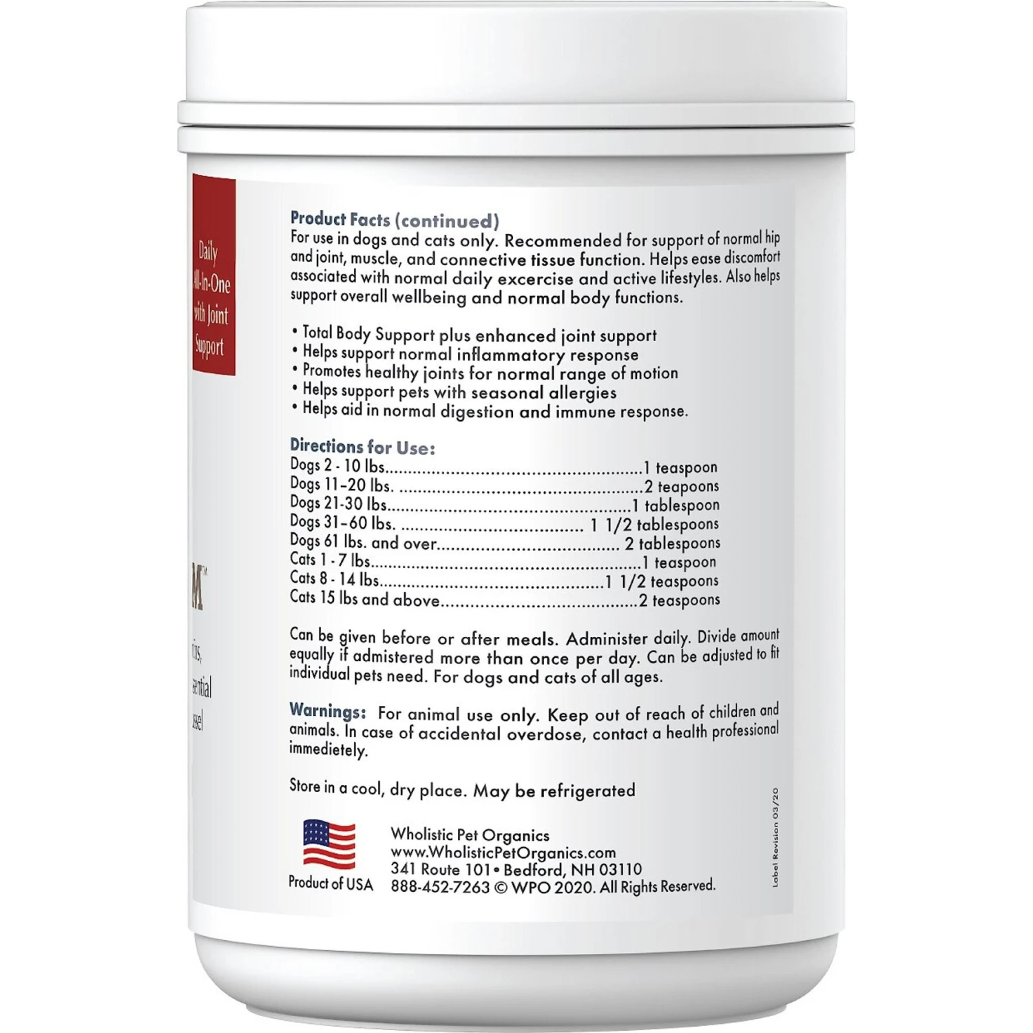 Wholistic Pet Organics Joint Mobility GLM Enhanced Multivitamin With Joint Support For Dogs & Cats Supplement 4 Wholistic Pet Organics Joint Mobility GLM Enhanced Multivitamin With Joint Support For Dogs & Cats Supplement - Image 4