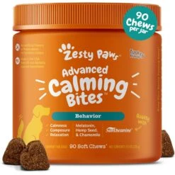 Zesty Paws Advanced Hemp Melatonin Calming Bites Turkey Flavored Soft Chews Composure Supplement For Dogs