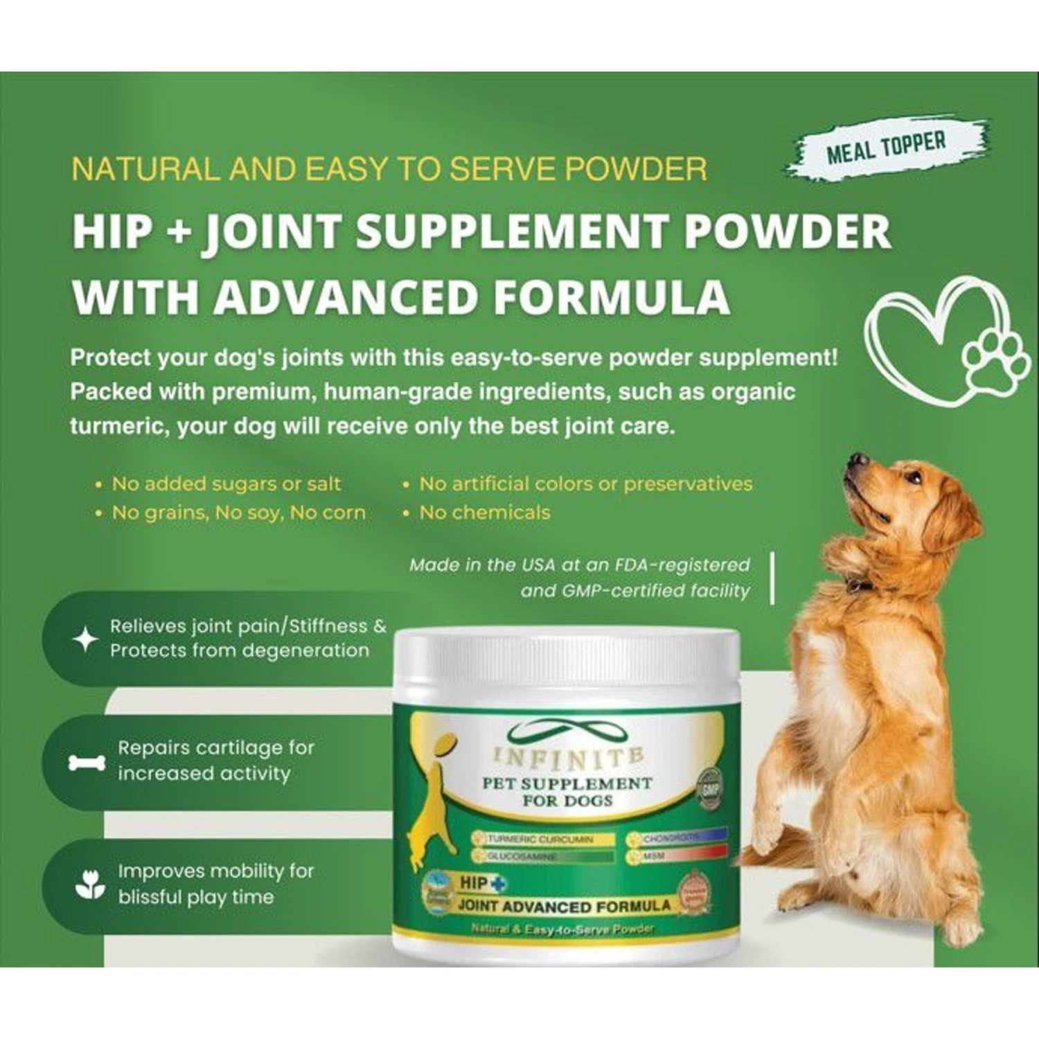 Infinite Pet Life All-Natural Hip & Joint Powder Dog Supplement 3 Infinite Pet Life All-Natural Hip & Joint Powder Dog Supplement - Image 3