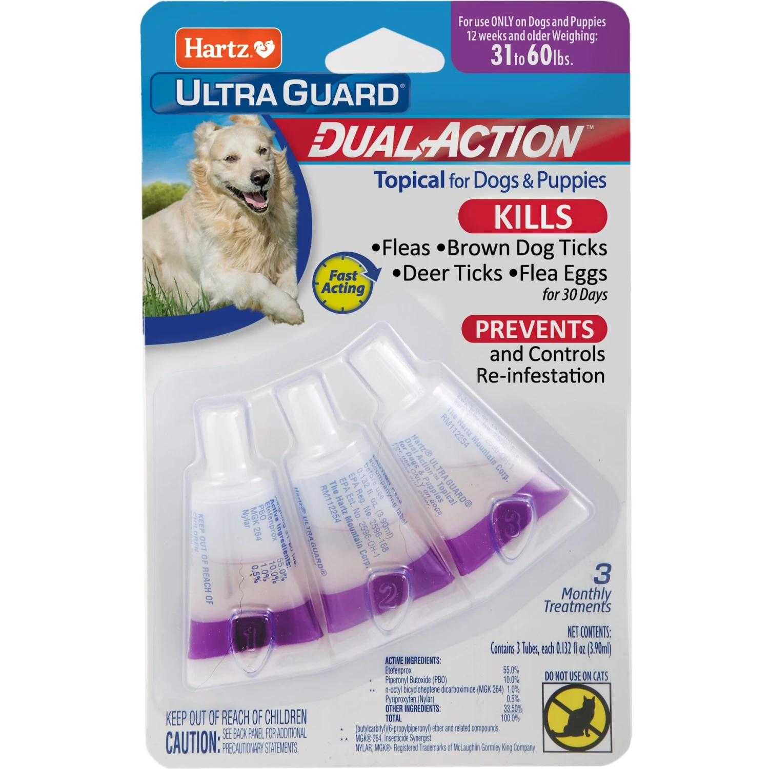 Hartz UltraGuard Dual Action Flea & Tick Spot Treatment For Dogs, 31-60 Lbs 1 Hartz UltraGuard Dual Action Flea & Tick Spot Treatment For Dogs, 31-60 Lbs