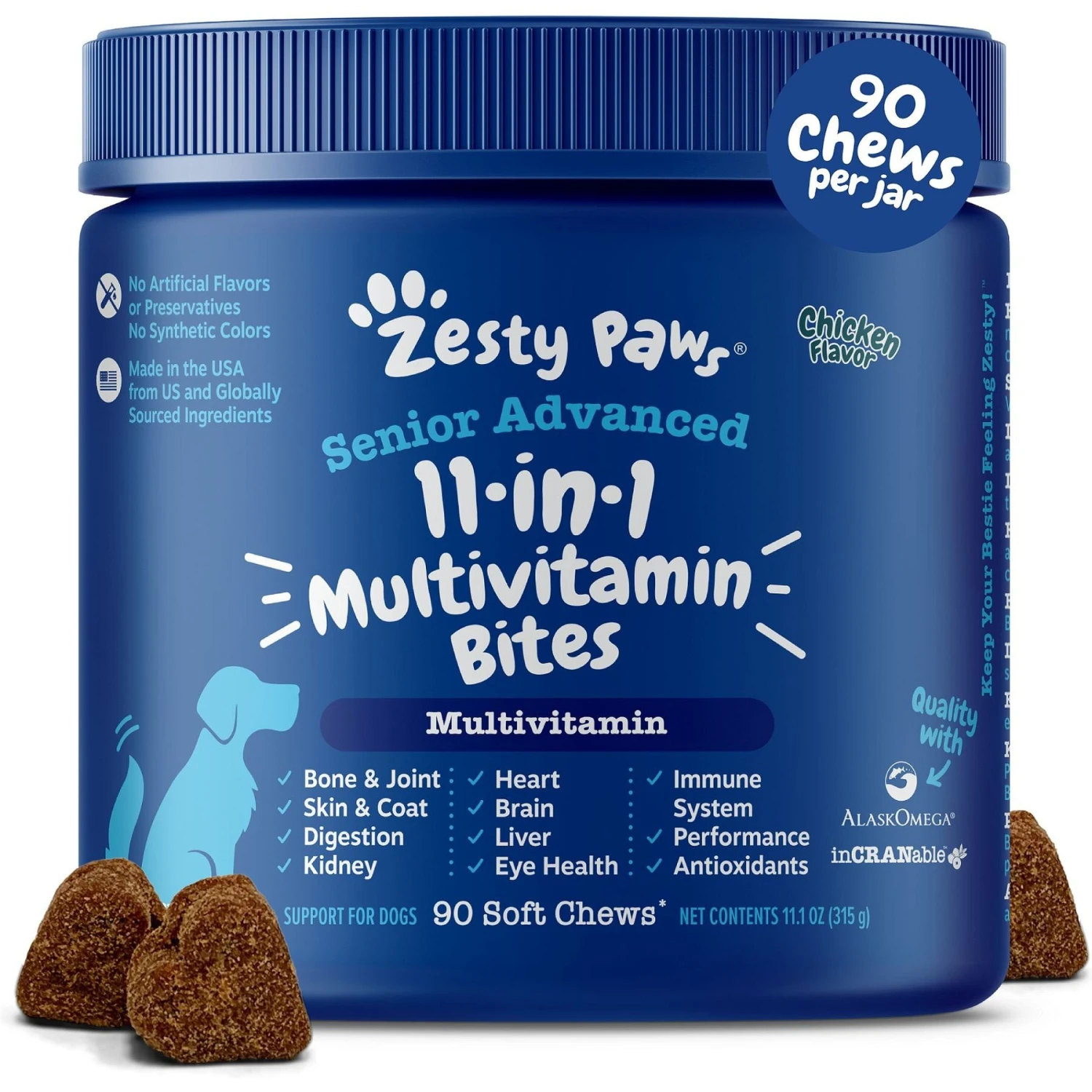Zesty Paws Senior Advanced 11-in-1 Bites Chicken Flavored Soft Chews Multivitamin For Senior Dogs 1 Zesty Paws Senior Advanced 11-in-1 Bites Chicken Flavored Soft Chews Multivitamin For Senior Dogs