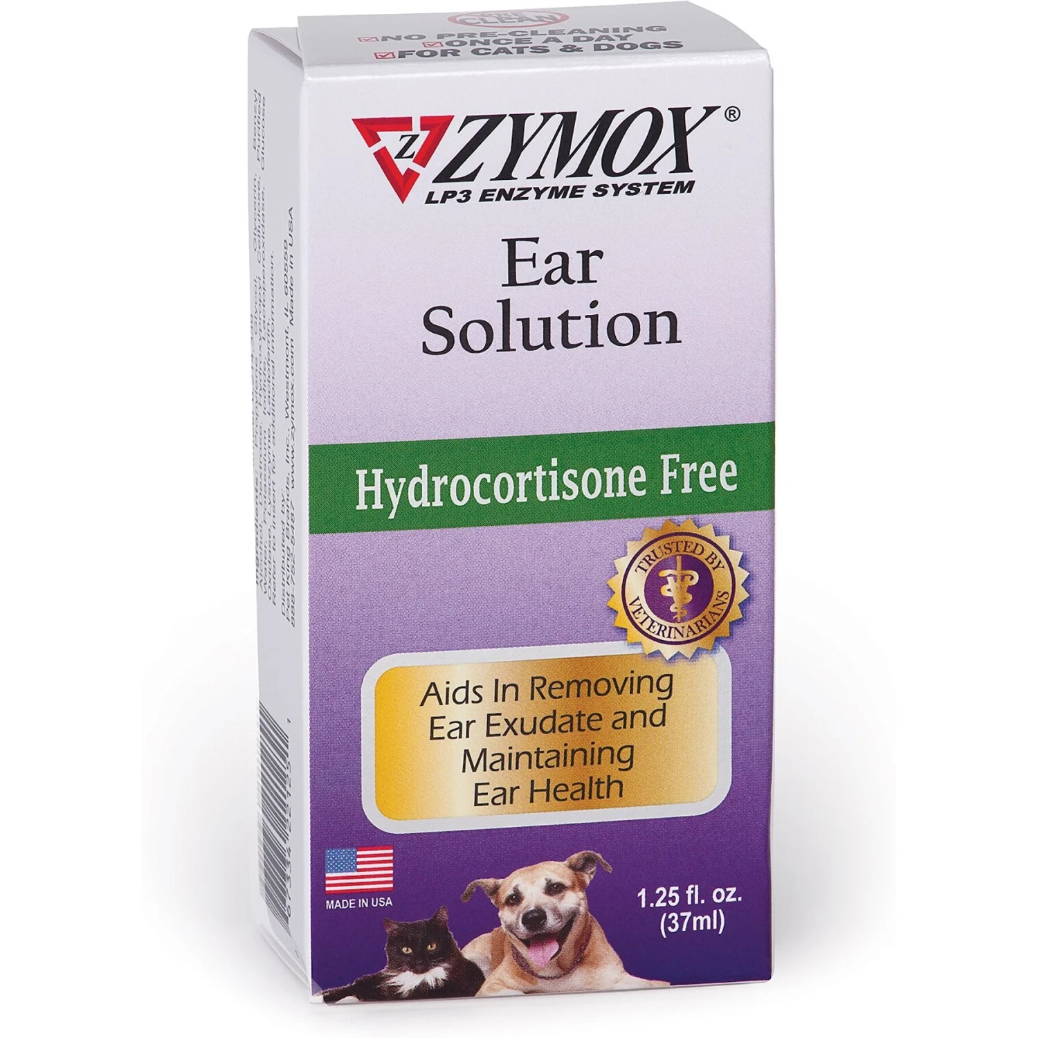 Zymox Hydrocortisone Free Dog & Cat Ear Infection Solution, 1.25-oz Bottle 2 Zymox Hydrocortisone Free Dog & Cat Ear Infection Solution, 1.25-oz Bottle - Image 2