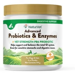 NaturVet Advanced Probiotics & Enzymes Plus Vet Strength PB6 Probiotic Powder Digestive Supplement For Cats & Dogs