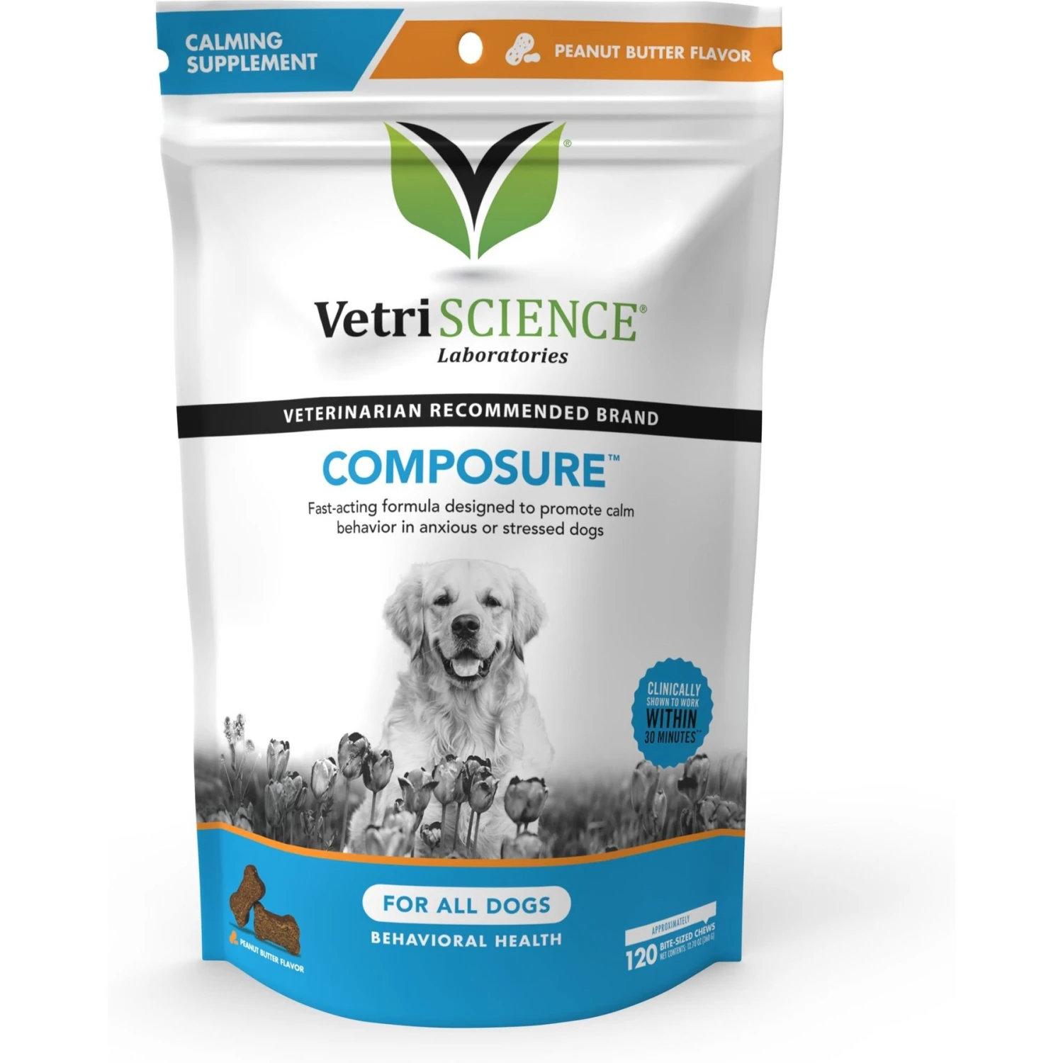 VetriScience Composure Peanut Butter Flavored Chews Calming Supplement For Dogs 1 VetriScience Composure Peanut Butter Flavored Chews Calming Supplement For Dogs