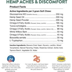 NaturVet Hemp Aches & Discomfort Glucosamine Plus Hemp Seed Dog Supplement -Pet Wellness 162206 PT7. AC SS1800 V1698696410