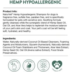 NaturVet Hemp Hypoallergenic Dog Shampoo With Oat & Aloe -Pet Wellness 162218 PT6. AC SS1800 V1698692499