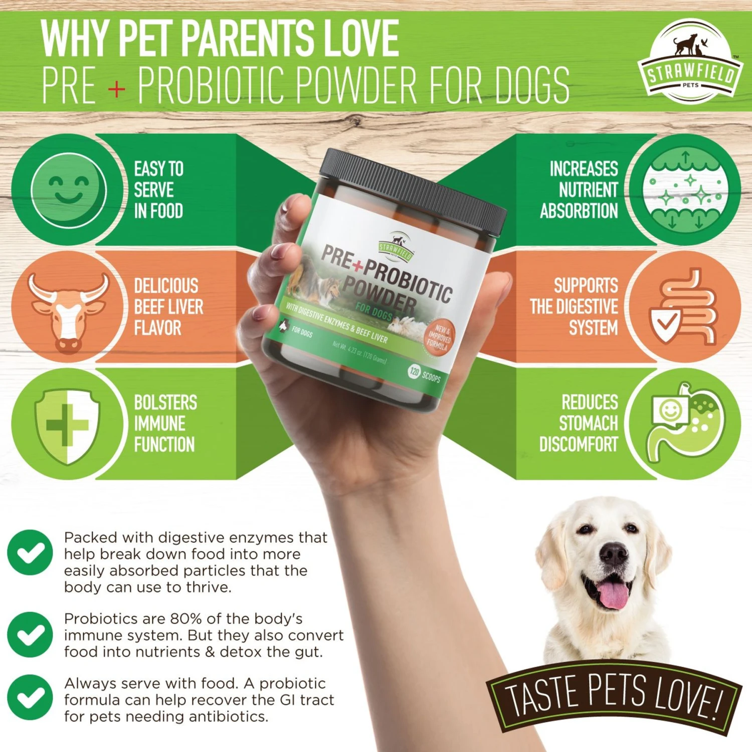 Strawfield Pets Pre + Probiotic Powder Dog Supplement 5 Strawfield Pets Pre + Probiotic Powder Dog Supplement - Image 5