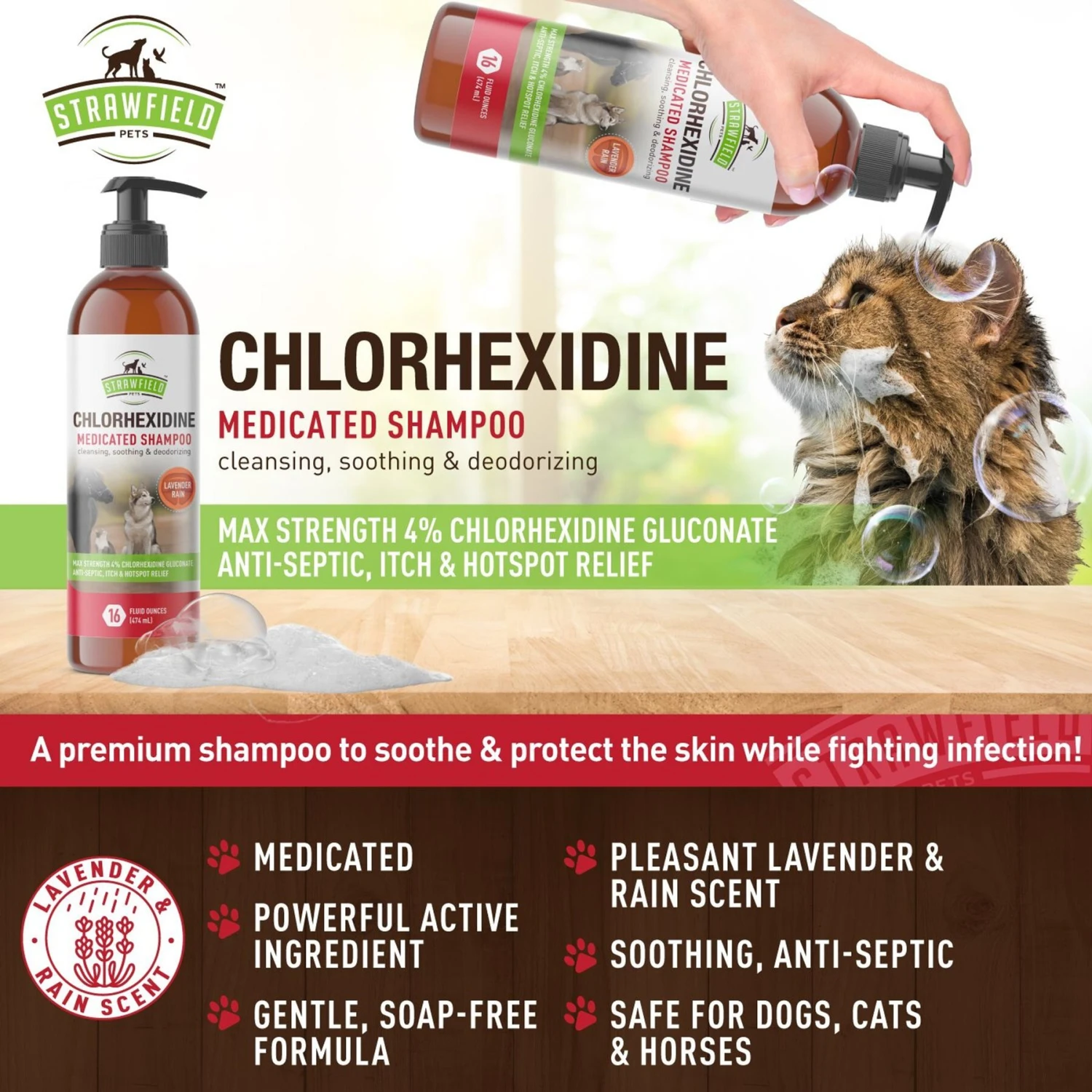 Strawfield Pets Chlorhexidine Medicated Dog, Cat & Horse Shampoo 3 Strawfield Pets Chlorhexidine Medicated Dog, Cat & Horse Shampoo - Image 3