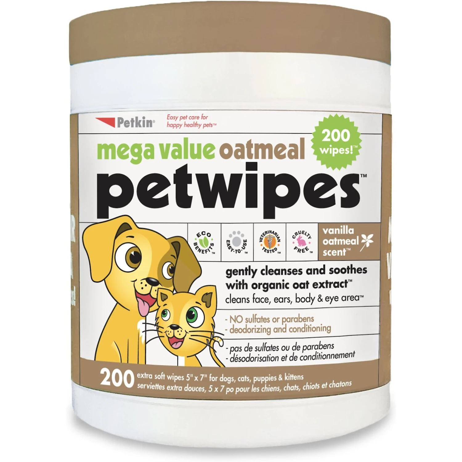 Petkin Big N' Thick Oatmeal Petwipes Dog & Cat Wipes 1 Petkin Big N' Thick Oatmeal Petwipes Dog & Cat Wipes
