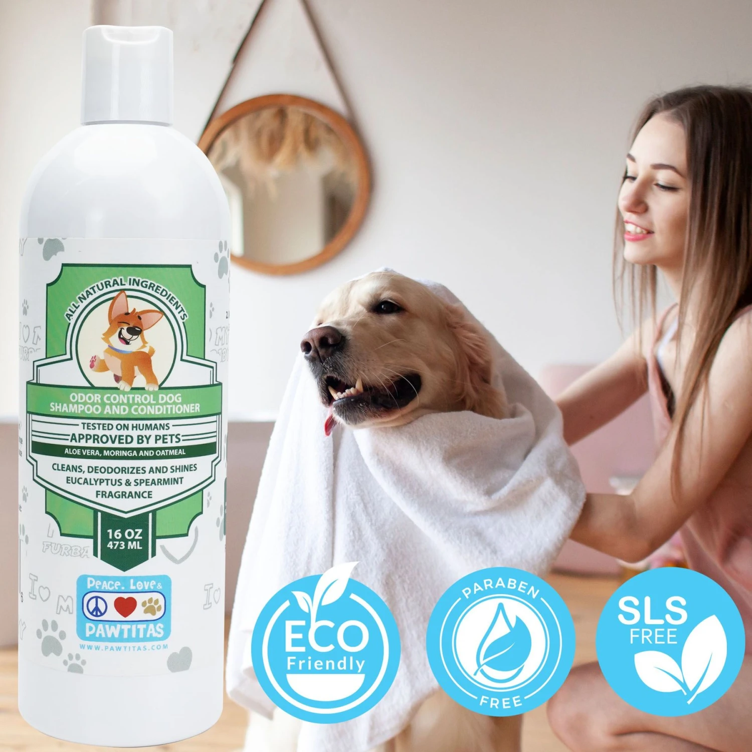 Pawtitas Organic Eucalyptus & Spearmint Oatmeal Dog Shampoo & Conditioner 8 Pawtitas Organic Eucalyptus & Spearmint Oatmeal Dog Shampoo & Conditioner - Image 8