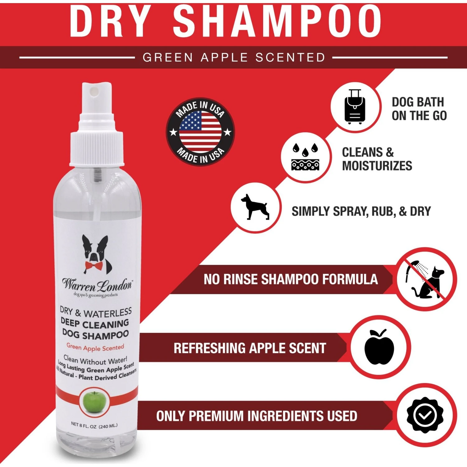 Warren London Dry & Waterless Green Apple Scented Deep Cleaning Dog Shampoo 3 Warren London Dry & Waterless Green Apple Scented Deep Cleaning Dog Shampoo - Image 3