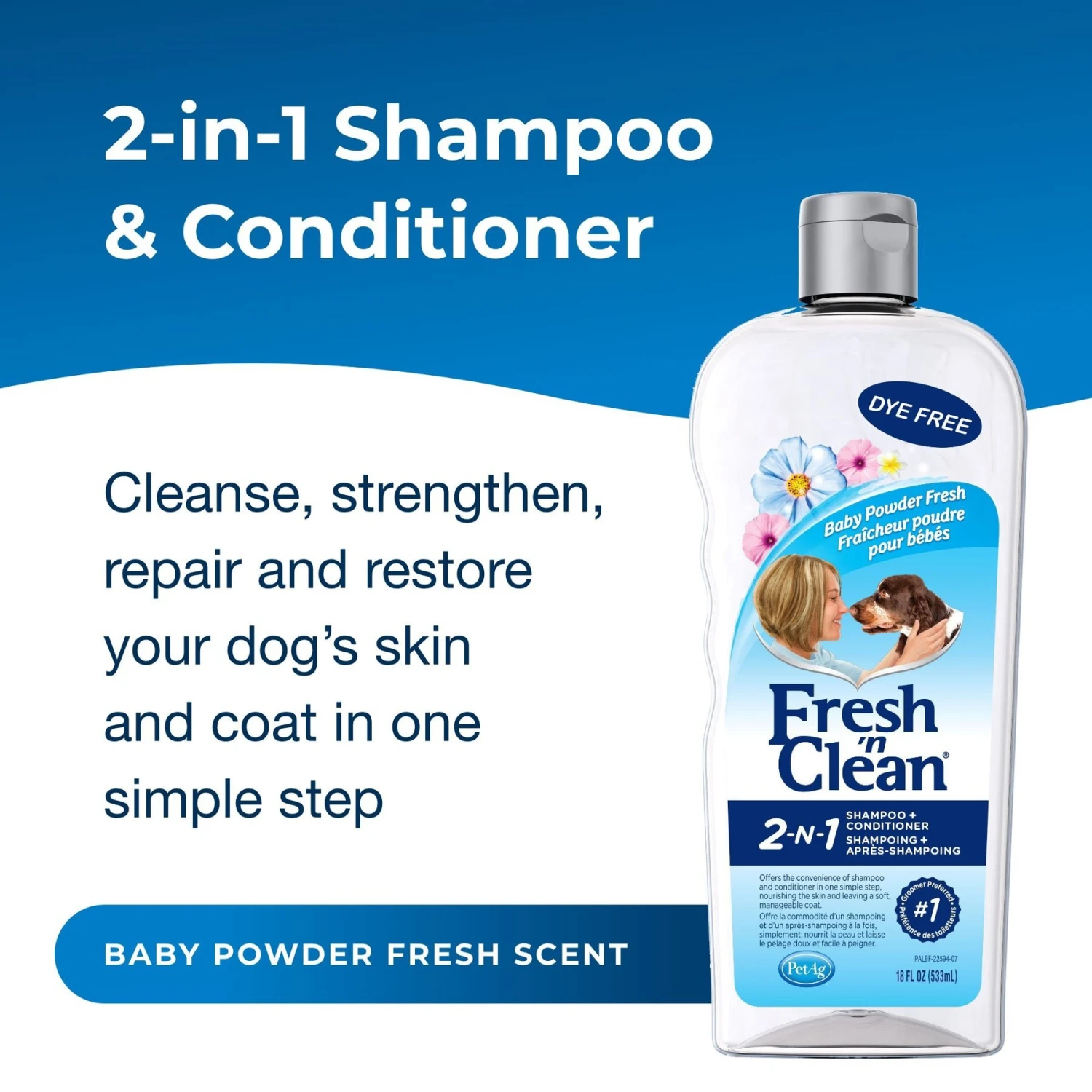 PetAg Fresh 'n Clean 2-in-1 Dog Shampoo & Conditioner, Baby Powder Scent, 18-oz Bottle 2 PetAg Fresh 'n Clean 2-in-1 Dog Shampoo & Conditioner, Baby Powder Scent, 18-oz Bottle - Image 2