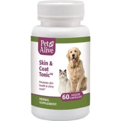 PetAlive Skin & Coat Tonic Shiny & Glossy Fur Dog & Cat Supplement, 60 Count