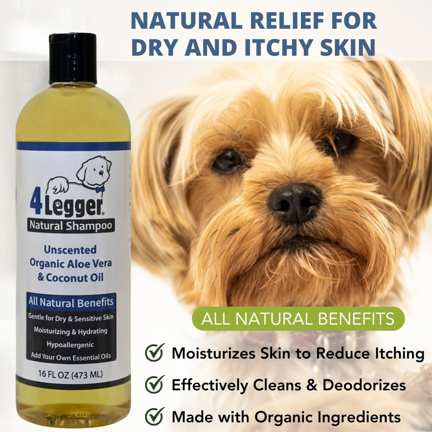 4-Legger Organic Hypo-Allergenic Unscented Aloe Dog Shampoo, 16-oz Bottle 3 4-Legger Organic Hypo-Allergenic Unscented Aloe Dog Shampoo, 16-oz Bottle - Image 3