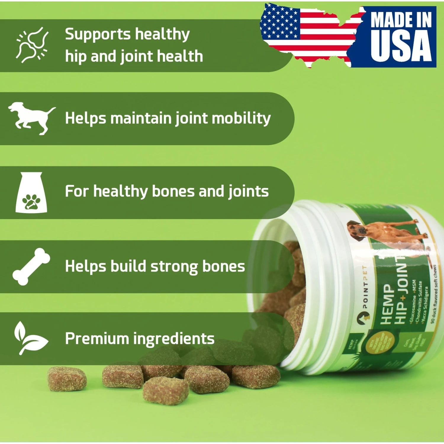 PointPet Hemp Hip & Joint Dog Supplement, 90 Count 2 PointPet Hemp Hip & Joint Dog Supplement, 90 Count - Image 2