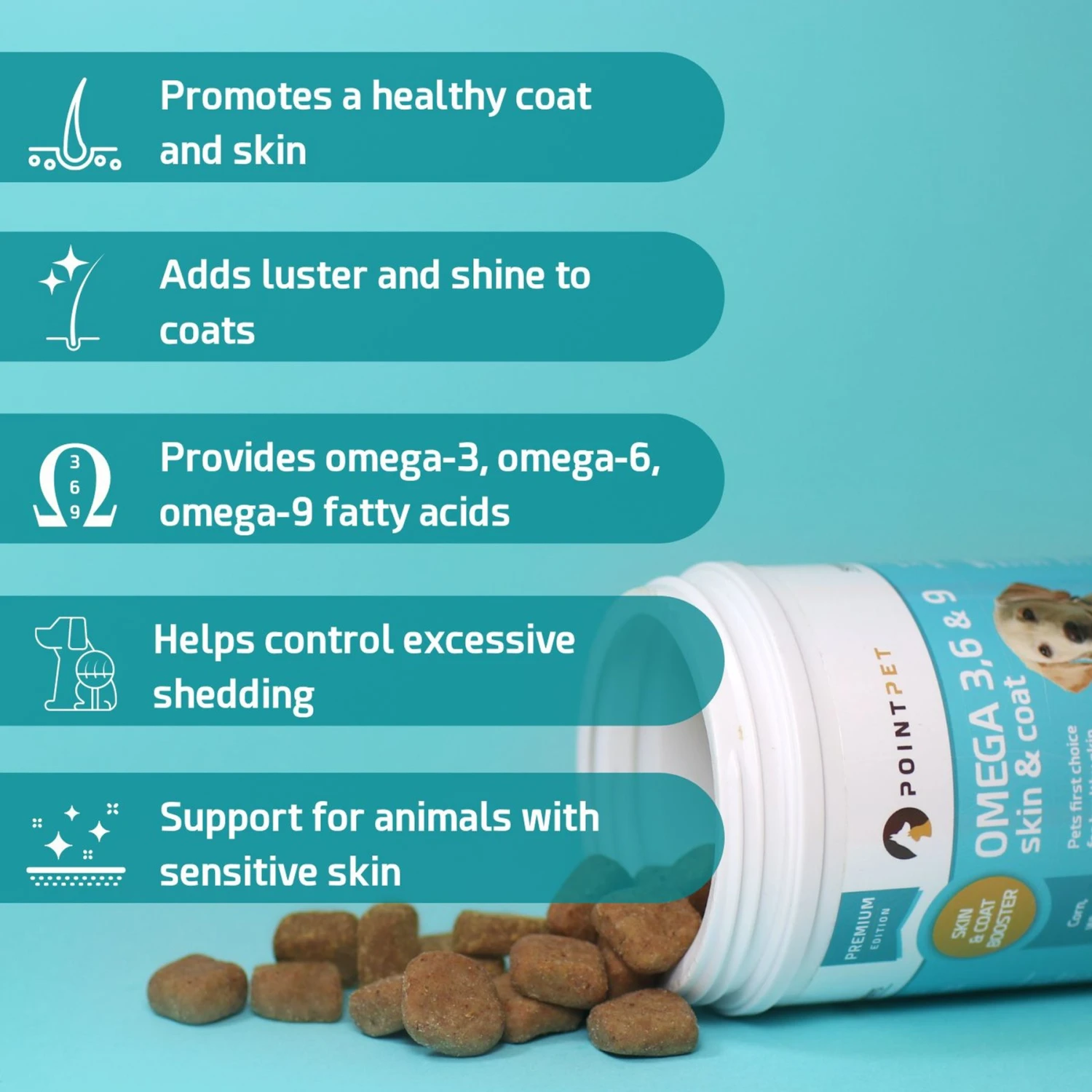 PointPet Omega 3, 6 & 9 Skin & Coat Dog Supplement, 120 Count 5 PointPet Omega 3, 6 & 9 Skin & Coat Dog Supplement, 120 Count - Image 5