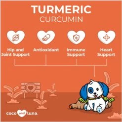 Coco And Luna Turmeric Curcumin Anti-Inflammatory Bacon & Liver Flavor Dog Supplement, 120 Count -Pet Wellness 199341 PT2. AC SS1800 V1657656137