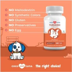 Coco And Luna Turmeric Curcumin Anti-Inflammatory Bacon & Liver Flavor Dog Supplement, 120 Count -Pet Wellness 199341 PT4. AC SS1800 V1657656137
