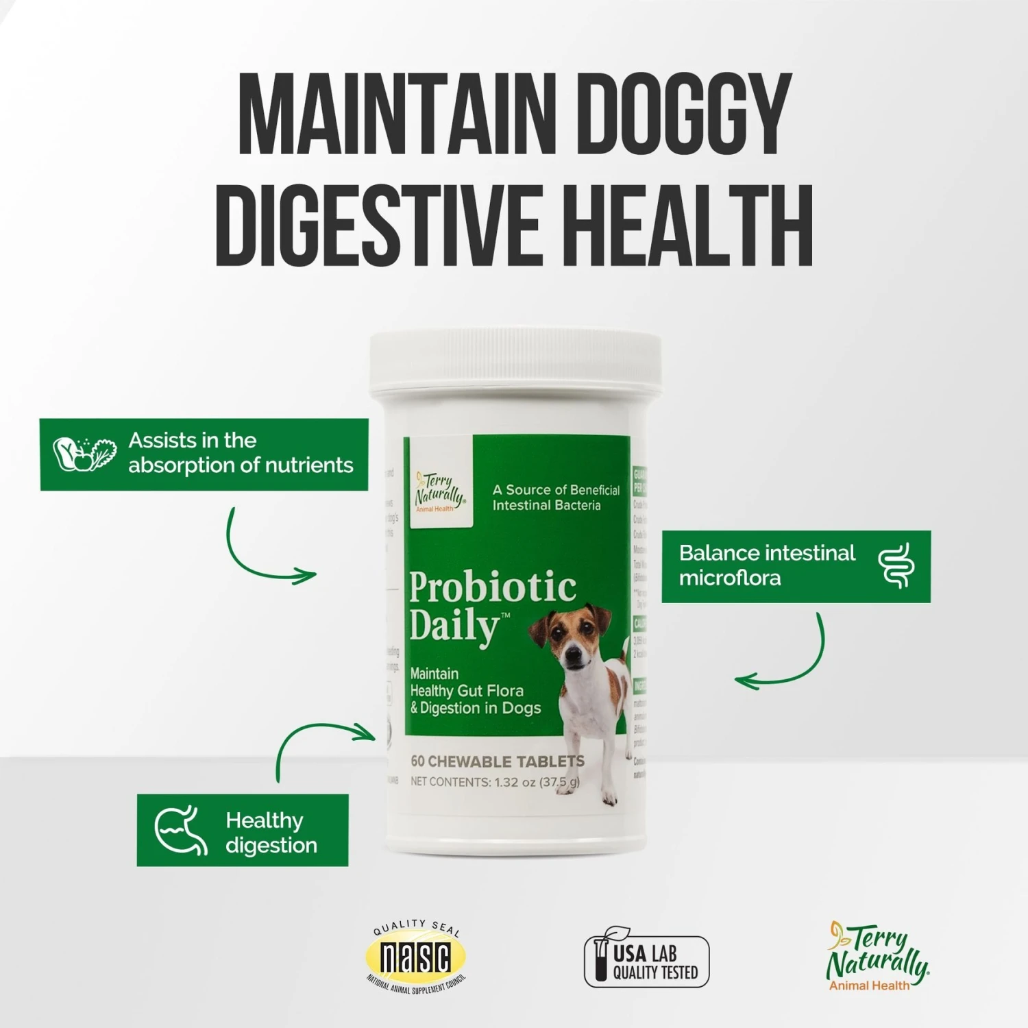 Terry Naturally Animal Health Probiotic Daily Dog Supplement, 60 Count 5 Terry Naturally Animal Health Probiotic Daily Dog Supplement, 60 Count - Image 5