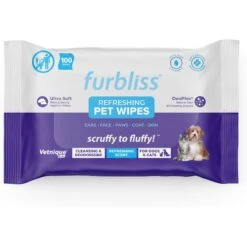 Vetnique Labs Furbliss Pet Bathing Wipes Cleansing & Deodorizing Hypoallergenic, Paw & Body Dog & Cat Grooming Wipes