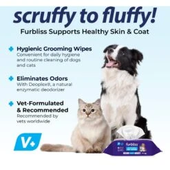 Vetnique Labs Furbliss Pet Bathing Wipes Cleansing & Deodorizing Hypoallergenic, Paw & Body Dog & Cat Grooming Wipes -Pet Wellness 208123 PT2. AC SS1800 V1617408720