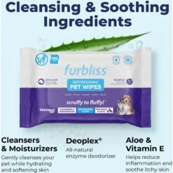 Vetnique Labs Furbliss Pet Bathing Wipes Cleansing & Deodorizing Hypoallergenic, Paw & Body Dog & Cat Grooming Wipes -Pet Wellness 208123 PT3. AC SS1800 V1676647653