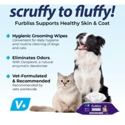 Vetnique Labs Furbliss Pet Wipes Cleansing & Deodorizing Hypoallergenic Paw & Body Dog & Cat Wipes -Pet Wellness 208125 PT2. AC SS1800 V1676647651