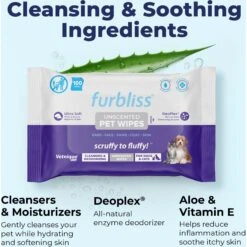Vetnique Labs Furbliss Pet Wipes Cleansing & Deodorizing Hypoallergenic Paw & Body Dog & Cat Wipes -Pet Wellness 208125 PT3. AC SS1800 V1676647651