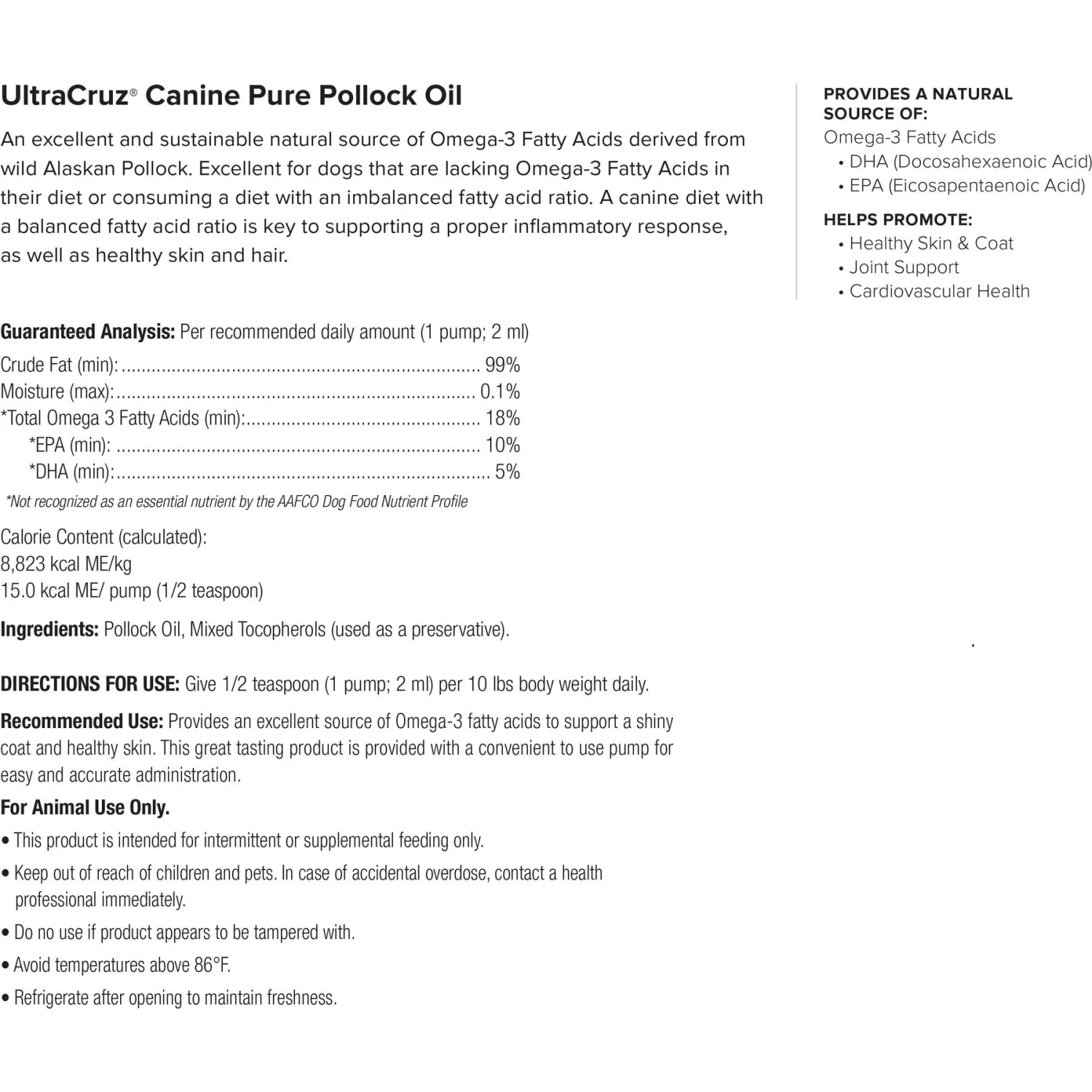 UltraCruz Pure Pollock Oil Dog Supplement 3 UltraCruz Pure Pollock Oil Dog Supplement - Image 3