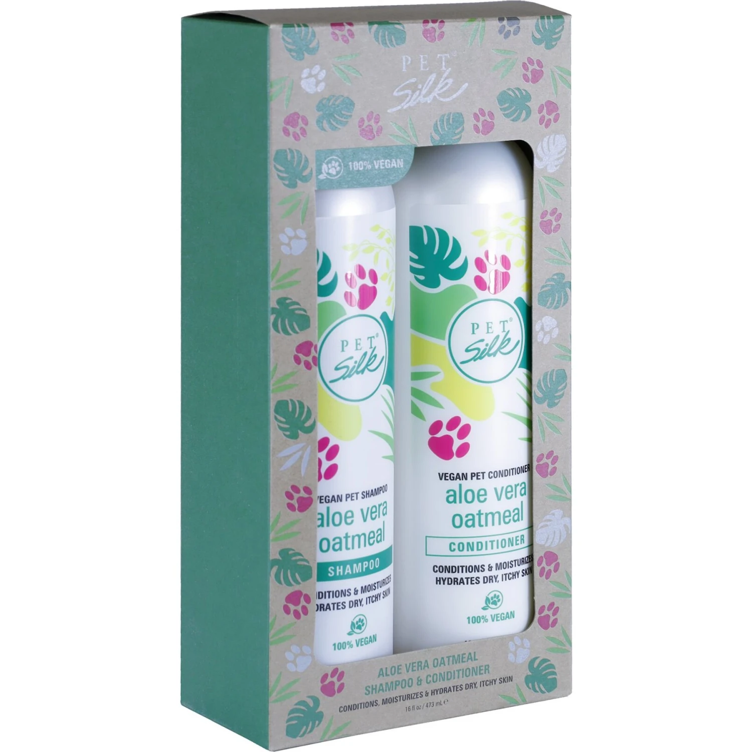 Pet Silk Vegan Aloe Vera Oatmeal Dog & Cat Shampoo & Conditioner Kit, 16-oz Bottle, 2 Count 1 Pet Silk Vegan Aloe Vera Oatmeal Dog & Cat Shampoo & Conditioner Kit, 16-oz Bottle, 2 Count