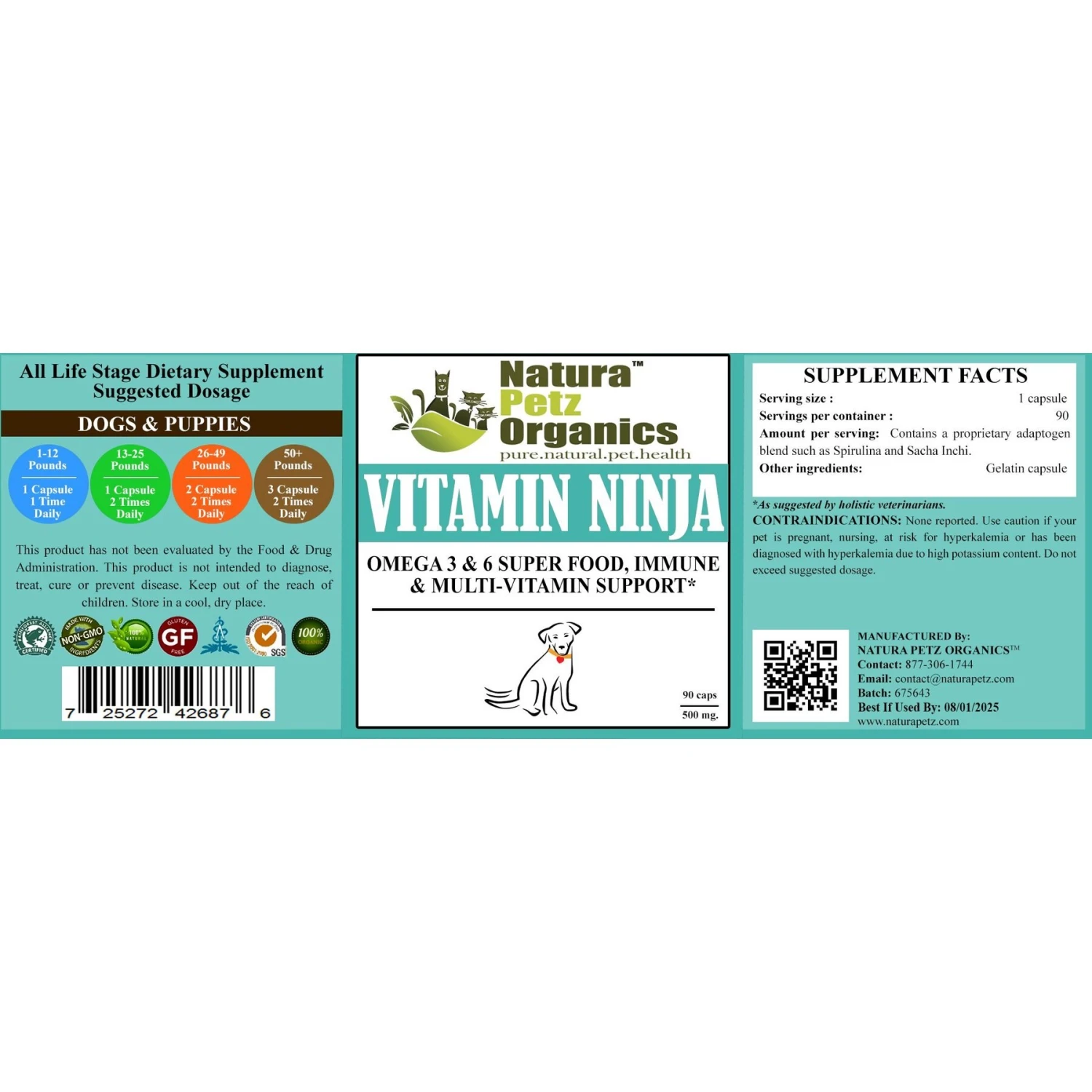 Natura Petz Organics Vitamin Ninja Dog Supplement, 90 Count 3 Natura Petz Organics Vitamin Ninja Dog Supplement, 90 Count - Image 3