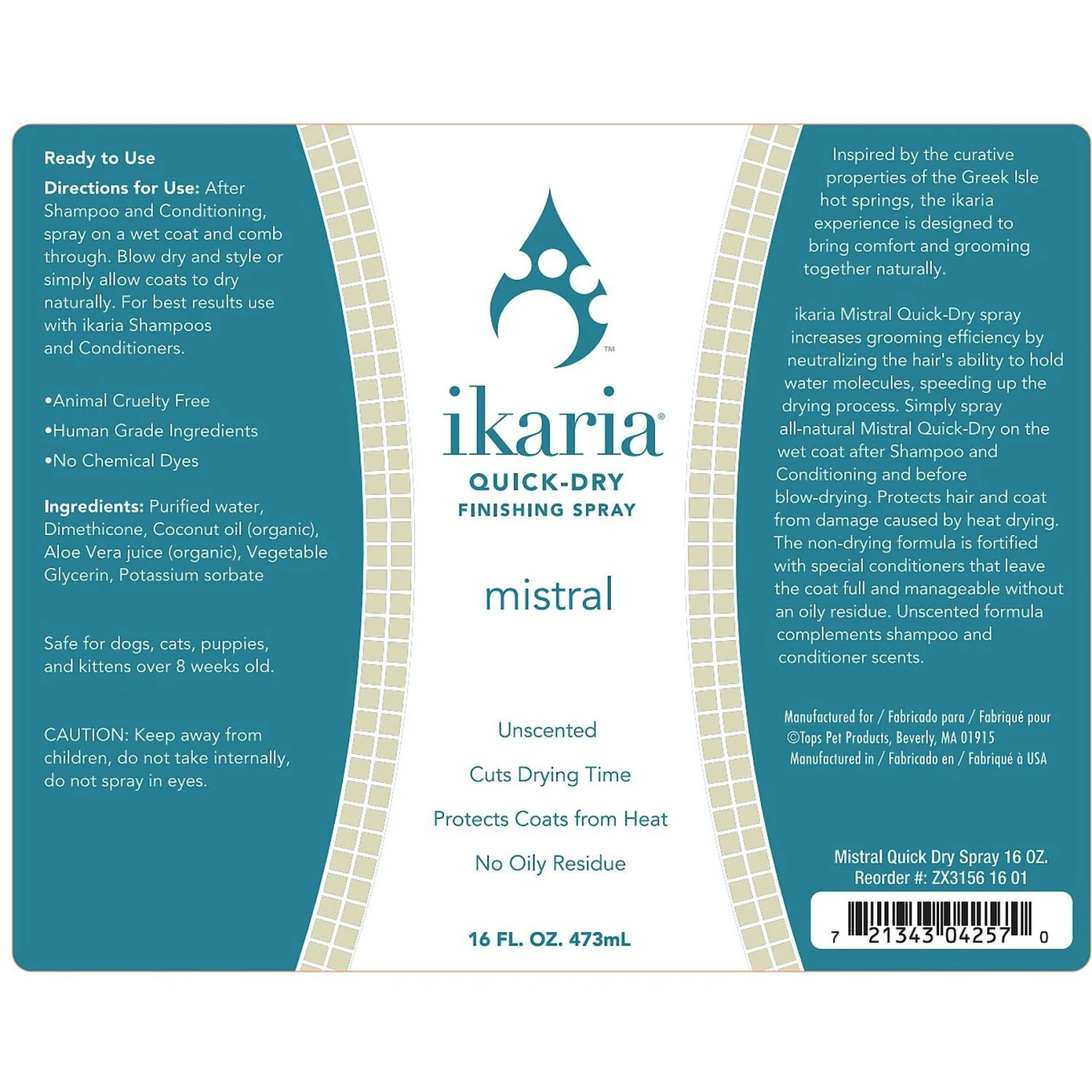 Ikaria Mistral Unscented Quick-Dry Finishing Dog & Cat Spray, 16-oz Bottle 2 Ikaria Mistral Unscented Quick-Dry Finishing Dog & Cat Spray, 16-oz Bottle - Image 2