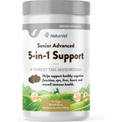 NaturVet Senior Advanced 5-in-1 Support Turkey Tail Mushroom, Ginko Biloba, Coenzyme Q10 & Lutien Dog Supplement