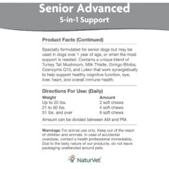 NaturVet Senior Advanced 5-in-1 Support Turkey Tail Mushroom, Ginko Biloba, Coenzyme Q10 & Lutien Dog Supplement -Pet Wellness 216644 PT4. AC SS1800 V1677269456