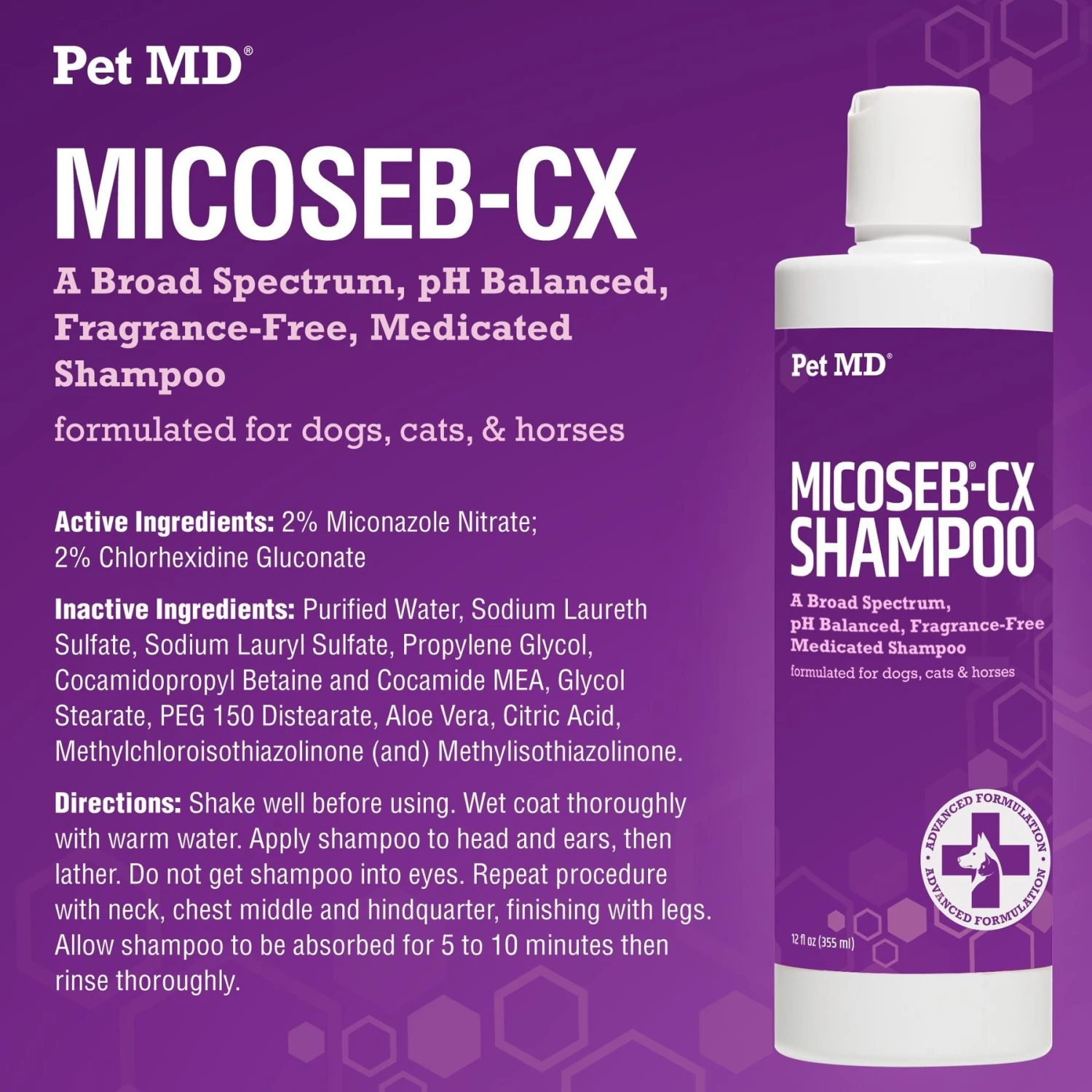 Pet MD Micoseb-CX Anti-Fungal Medicated Pet Shampoo, 12-oz Bottle 2 Pet MD Micoseb-CX Anti-Fungal Medicated Pet Shampoo, 12-oz Bottle - Image 2
